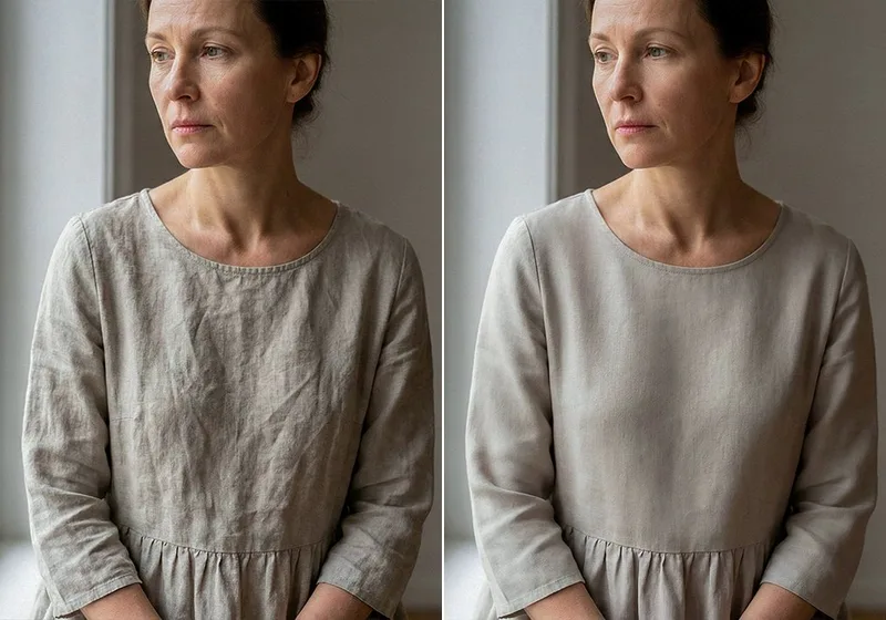 Clothing Wrinkle Removal: before (left) and after (right)