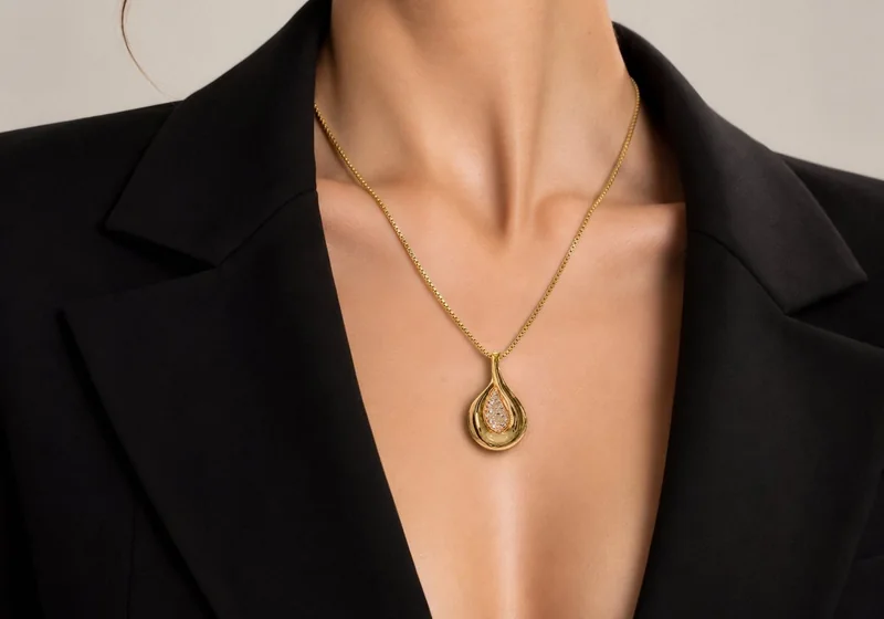 Gold necklace composited onto a model