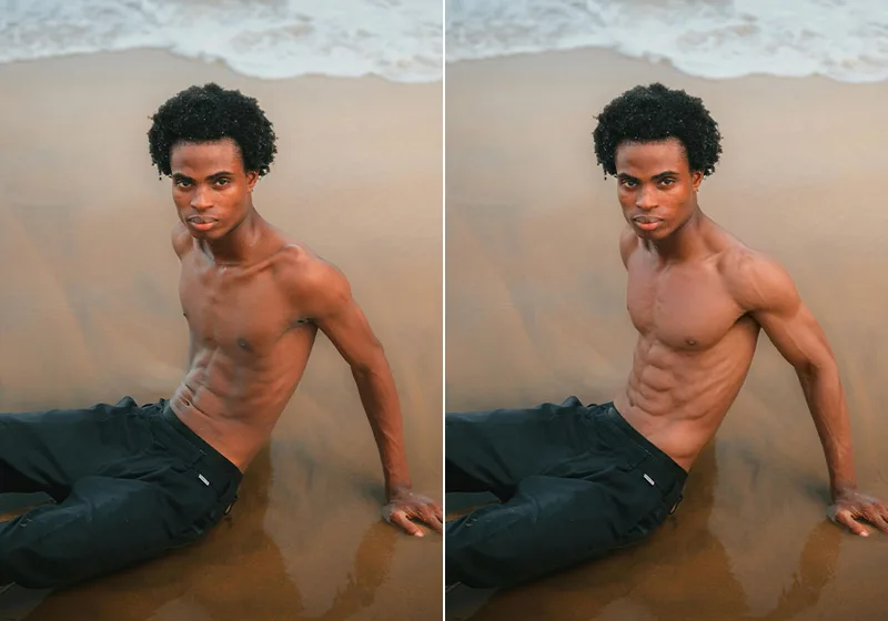 Muscle enhancement: before (left) and after (right)