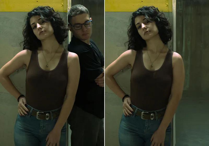 Person removed from photo: before (left) and after (right)