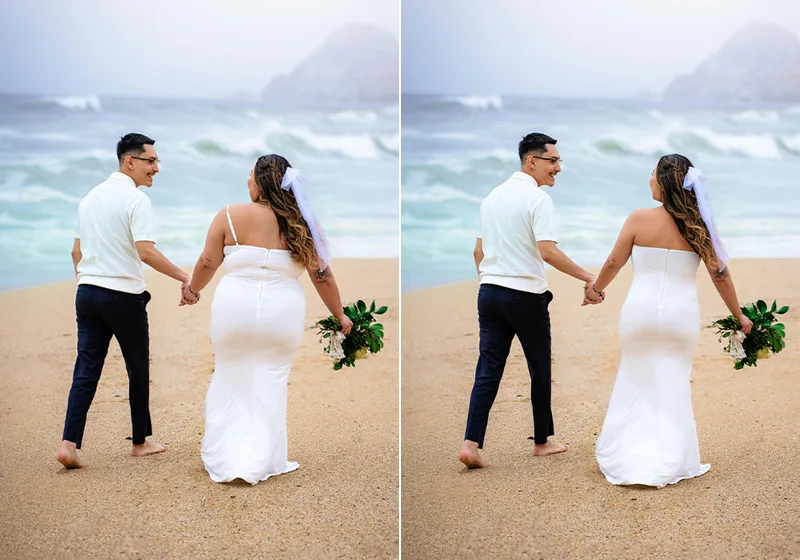 Wedding photo retouching: before (left) and after (right)