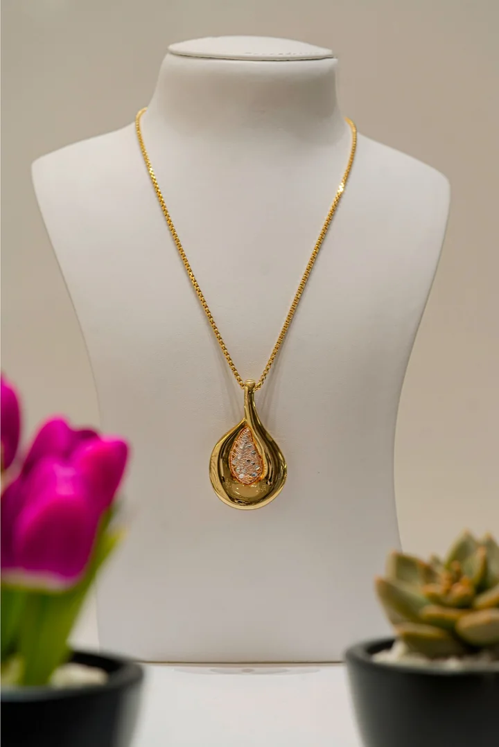 Necklace on a display bust, before